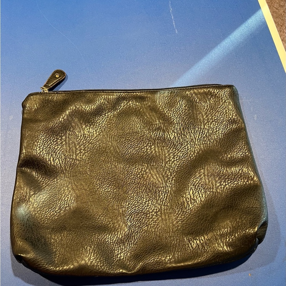 Free People Black Faux Pebbled Leather Large Clutch Zipper Chic
